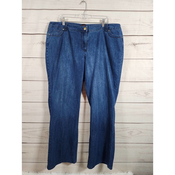 Multiples Womens Blue Solid Five Pocket Stretch High Rise Boot Cut Jeans Size 18 - Picture 1 of 6